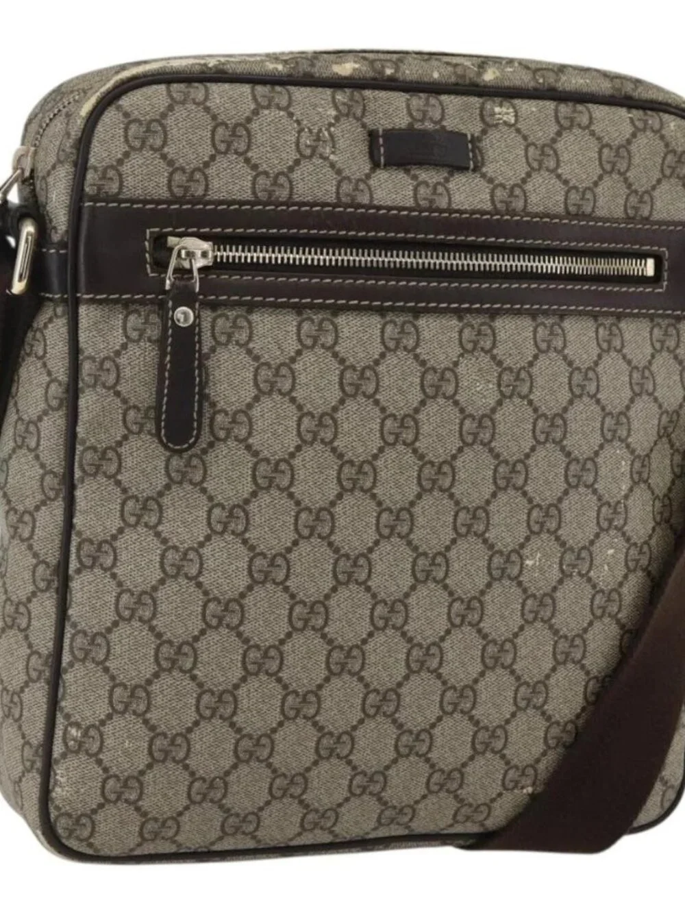 GUCCI GG Supreme Shoulder Bag PVC Beige Gold 201448 Auth ti3728